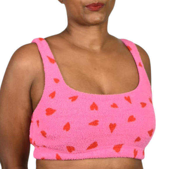 Yitty Pet Me Fuzzy Heart Crop Top Pink Fabletics Loungewear Sherpa Bra Red Large - Picture 11 of 11